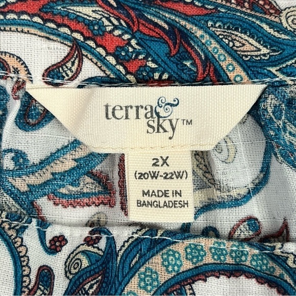 Terra & Sky Womens Top Paisley Print Flutter Sleeves Blouse 2X 20W 22W - Picture 8 of 10